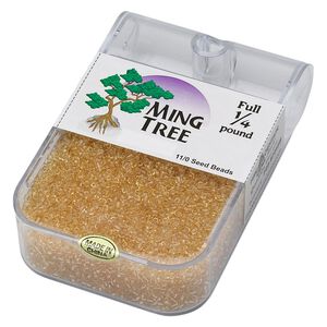 Seed bead, Ming Tree™, glass, pkg/1/4 pound, #11 round, transparent tan.
