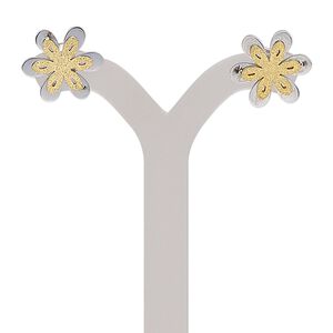 Earring, stainless steel and gold-finished stainless steel, 13x13mm stardust flower with post. Sold per pair.