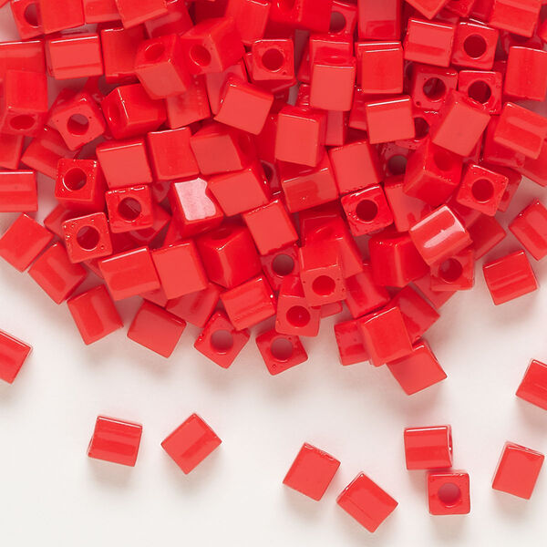Seed bead, Miyuki, glass, pkg/25g, 3.5-3.7mm square, opaque red (SB-407). image number 0