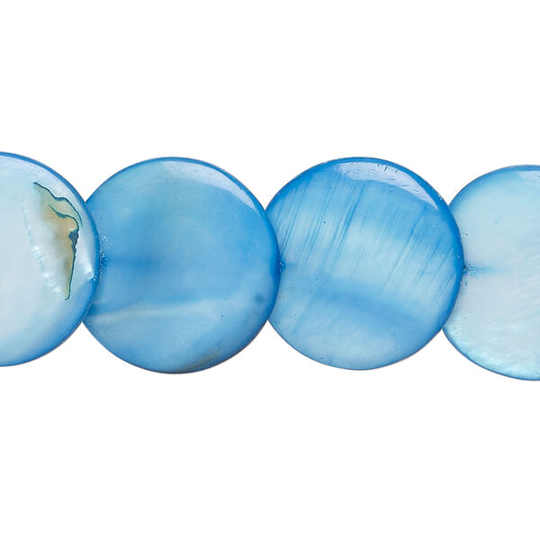 Mother-of-pearl shell 1pkg1, lentil-drilled puffed flat round bead 15 inch dark blue and black 17-18mm image number 0