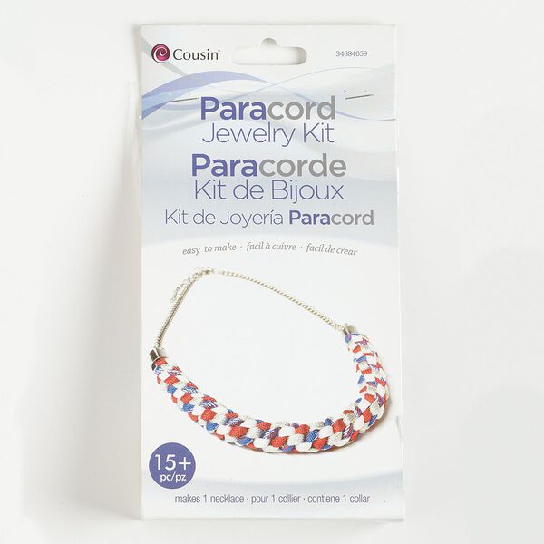 Paracord necklace kit, nylon and silver-finished brass, multicolored. Sold per set. image number 0