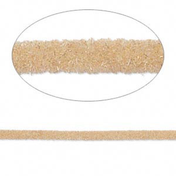 Cord, velveteen and rubber, tan, 2mm round with 0.45-1mm hole. Sold per pkg of 5 feet. image number 0