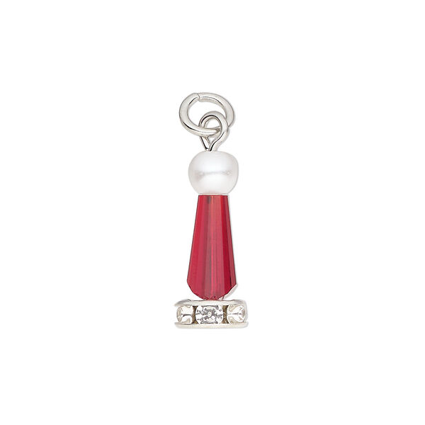 Component, glass and acrylic, red / white / clear, 20x7mm Santa hat. Sold per pkg of 6. image number 0