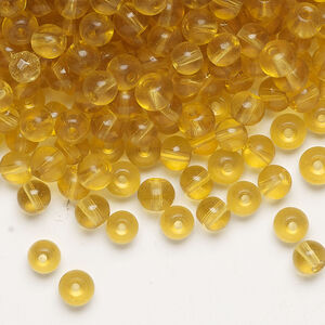 Bead, glass 1pkg4oz, translucent honey, 4mm round.