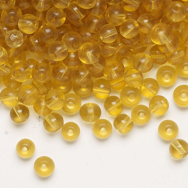 Bead, glass 1pkg4oz, translucent honey, 4mm round. image number 0