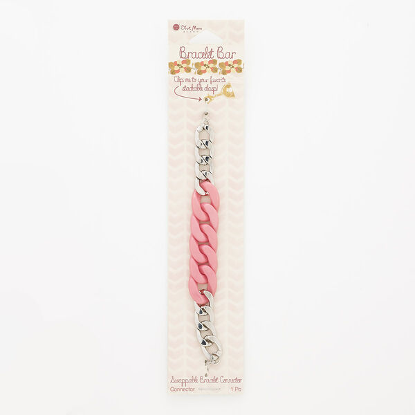 Bracelet component, acrylic and silver-finished steel, pink, 17mm wide curb, 6 inches. Sold individually. image number 0