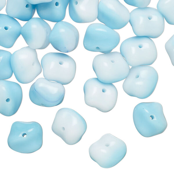 Bead, pressed glass, opaque light blue and white, 9x7mm freeform rondelle. Sold per 2-ounce pkg, approximately 85 beads. image number 0