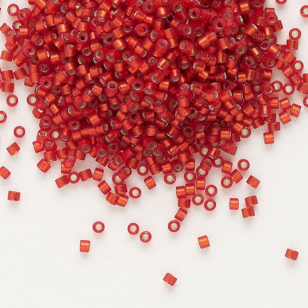 Seed bead, Delica®, glass, pkg/7.5g, #11 round, translucent semi-matte silver-lined red orange (DB-0683). image number 0