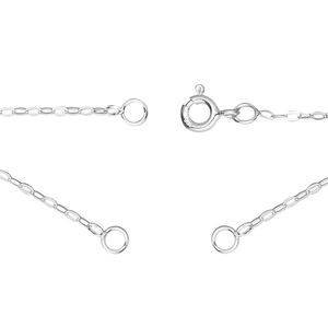 Chain sterling silver 1pkg1 cable, 1.1mm flat necklace component / 3.5mm jump ring / springring clasp, 18.75 inch