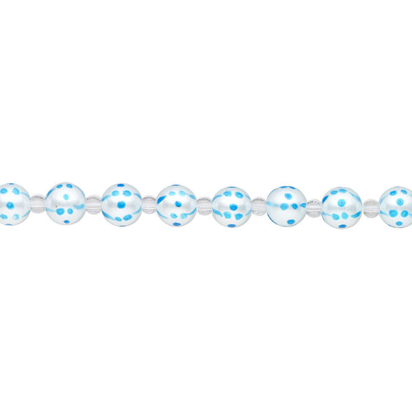 Bead, glass 1pkg8, opaque turquoise blue and white, 10mm hand-painted round. image number 1