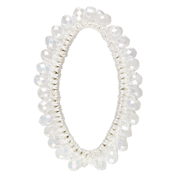 Focal, glass / nylon / steel, white AB, 49x30mm-50x32mm beaded open oval. Sold per pkg of 2. image number 0