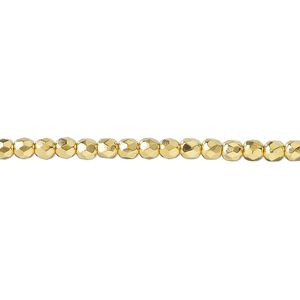 Bead, fire-polished, 14Kt gold-plated glass, opaque clear, 3mm faceted round. Sold per 15-1/2 to 16-inch strand.