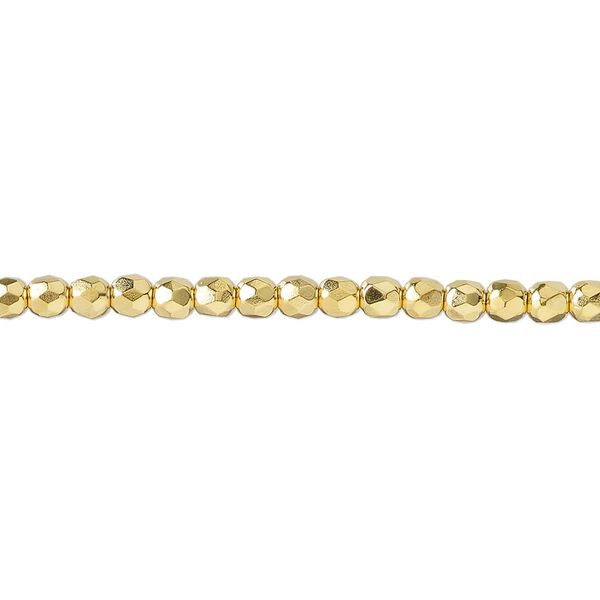 Bead, fire-polished, 14Kt gold-plated glass, opaque clear, 3mm faceted round. Sold per 15-1/2 to 16-inch strand. image number 0