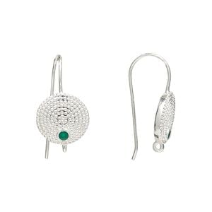Sterling silver / green onyx 1pkg2, textured flat round ear wire, fishhook / closed loop 22 gauge 20mm / 11mm