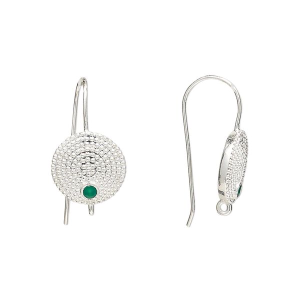 Sterling silver / green onyx 1pkg2, textured flat round ear wire, fishhook / closed loop 22 gauge 20mm / 11mm image number 0