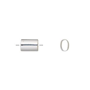 Bead, silver-finished brass, 8x6mm oval tube. Sold per pkg of 10.