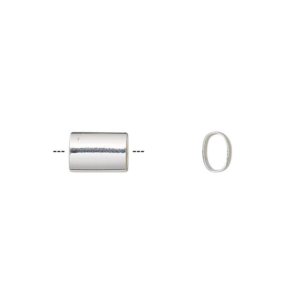 Bead, silver-finished brass, 8x6mm oval tube. Sold per pkg of 10. image number 0