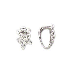 Slide, antiqued sterling silver, 15.5x10mm flower with butterfly, 5mm hole. Sold individually.