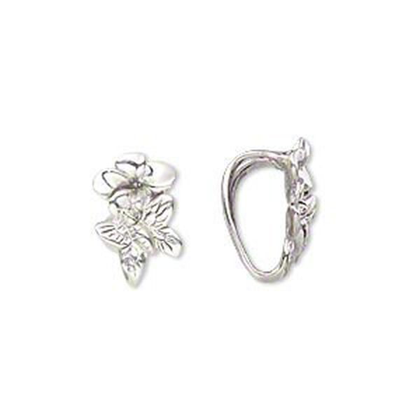 Slide, antiqued sterling silver, 15.5x10mm flower with butterfly, 5mm hole. Sold individually. image number 0