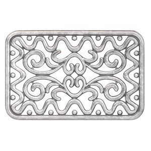 Focal, antique silver-plated steel, 49x32mm single-sided fancy rectangle. Sold per pkg of 8.