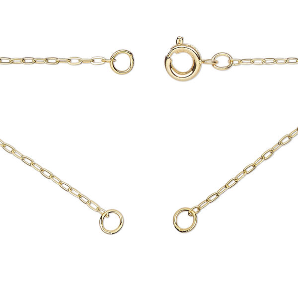 Necklace, gold-finished brass, 1.3mm cable, 18 inches in (2) 9" segments with (2) 3.5mm soldered jump rings and springing clasp. Sold Individually. image number 0
