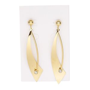 Earring, glass rhinestone and gold-finished stainless steel, clear, 2-3/4 inches with marquise and post. Sold per pair.
