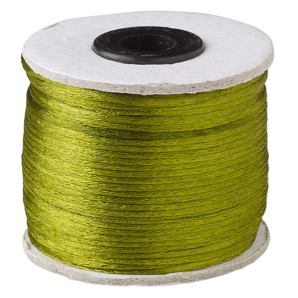 Cord, Satinique™, satin, leaf green, 1mm. Sold per 200-foot spool. image number 0
