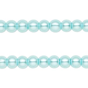 Bead, glass pearl, teal blue, 6mm round. Sold per pkg of (2) 15-inch strands, approximately 140 beads.