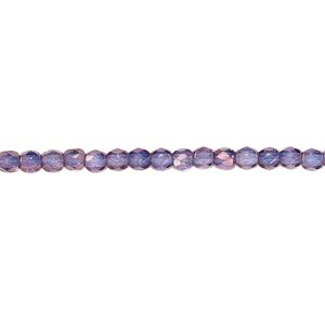 Bead, Czech fire-polished glass, purple and gold, 3mm faceted round. Sold per 15-1/2" to 16" strand, approximately 130 beads.