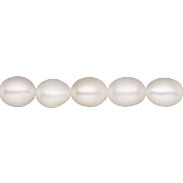 Pearl, White Lotus™, cultured freshwater (bleached), white, 7-7.5mm smooth rice, B grade, Mohs hardness 2-1/2 to 4. Sold per 15-1/2 to 16-inch strand. image number 0