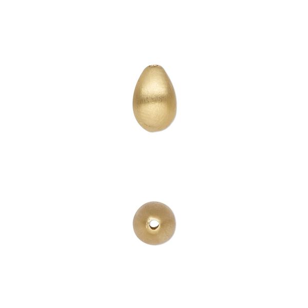Bead, satin-finished gold-plated sterling silver, 9.5x6mm teardrop. Sold individually. image number 0