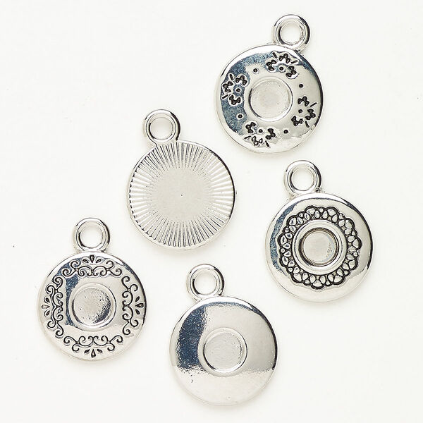 Drop assortment "pewter" (zinc-based alloy) 1pkg5 14mm round 5mm round setting, antique silver finish image number 0