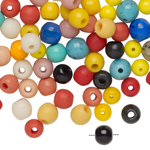 Bead mix, glass, opaque multicolored, 5-6mm round with 1.5-2mm hole. Sold per pkg of 100. image number 0