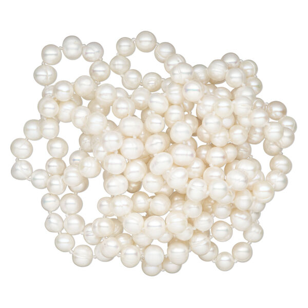 Pearl, cultured freshwater (bleached), white, 8-9mm semi-round, Mohs hardness 2-1/2 to 4. Sold per 72-inch strand. image number 1