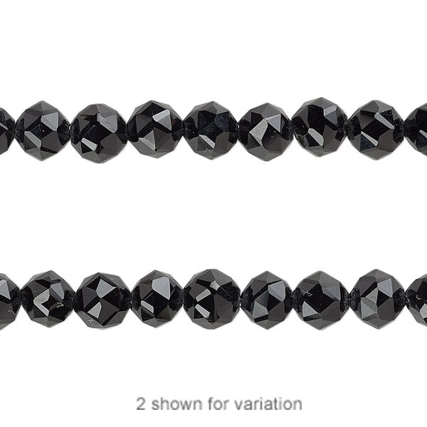 Bead, black onyx (dyed), 6mm rose-cut round, B grade, Mohs hardness 6-1/2 to 7. Sold per 8-inch strand, approximately 30 beads. image number 0