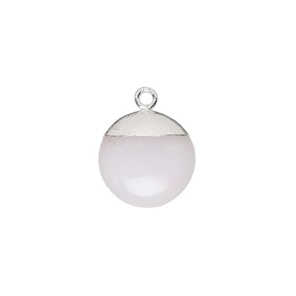 Pink opal / sterling silver 1pkg1, electroplated hand-cut puffed flat round drop natural 12mm image number 0