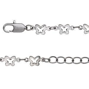 Chain 1pkg1 oval & butterfly, 2mm / 5mm / lobster claw clasp, gunmetal-finished brass 24 inch