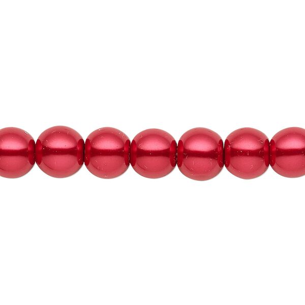 Bead, crystal pearl, red, 7-8mm round. Sold per pkg of (2) 15-1/2" to 16" strands, approximately 100 beads. image number 0
