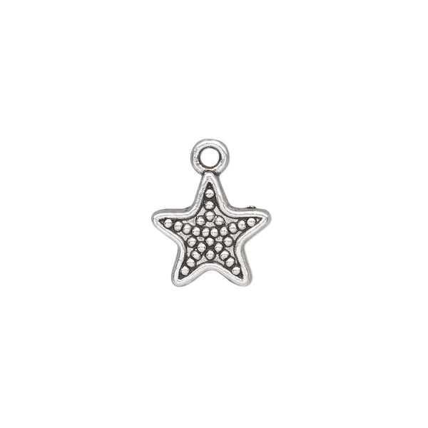 Charm, antique silver-plated "pewter" (zinc-based alloy), 12x12mm single-sided beaded star. Sold per pkg of 50. image number 0
