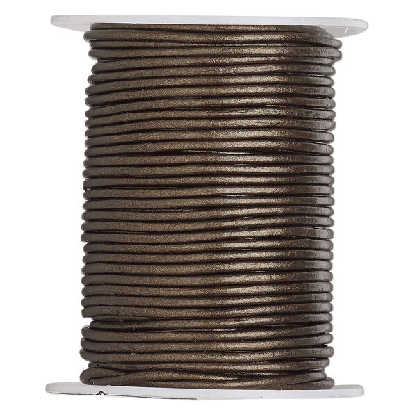Cord, leather (coated), metallic bronze, 1.4-1.6mm round. Sold per 25-yard spool. image number 0