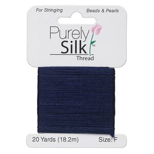 Thread, Purely Silk™, navy blue, size F. Sold per 20-yard card.