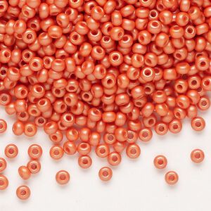 Seed bead, Preciosa Ornela Czech glass, pkg/500g, #8 rocaille, opaque PermaLux dyed orange chalkwhite, (22004).