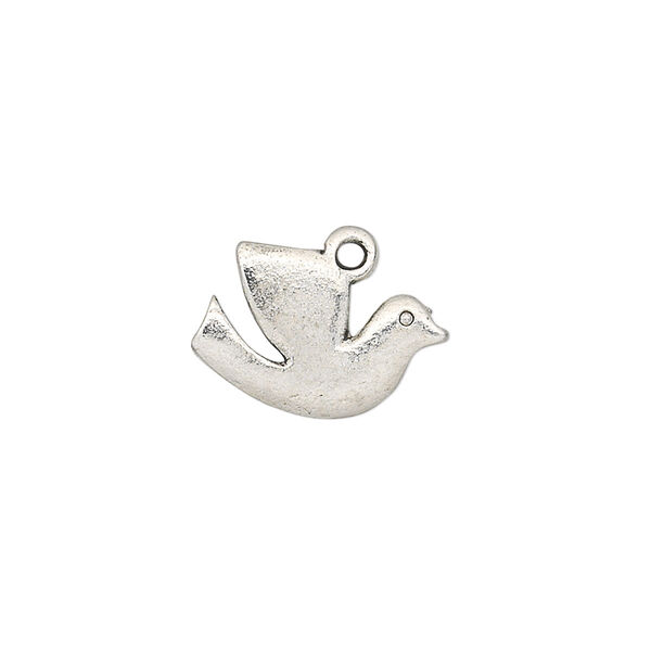 Charm, antique silver-plated "pewter" (zinc-based alloy), 17x12mm double-sided dove. Sold per pkg of 20. image number 0