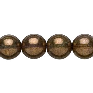 Bead, Czech glass druk, translucent copper luster, 12mm round. Sold per 15-1/2" to 16" strand.