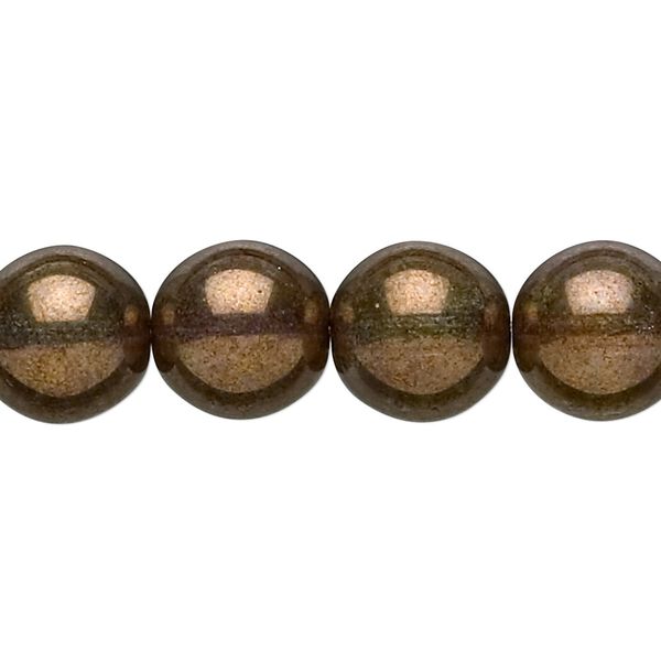 Bead, Czech glass druk, translucent copper luster, 12mm round. Sold per 15-1/2" to 16" strand. image number 0