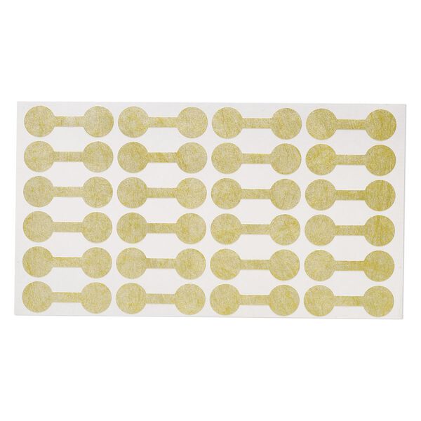 Jewelry tag, Rhino Skin DuPont™ Tyvek®, polyethylene, gold, 7/16 inches round, 1-3/8 inches overall. Sold per pkg of 1,000. image number 0