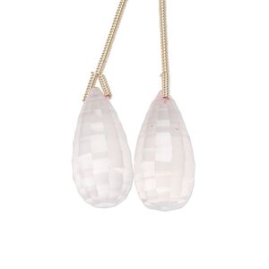 Rose quartz 1pkg2, hand-cut top-drilled checkerboard faceted briolette bead natural 20x10mm