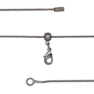 Chain 1pkg1 serpentine, 0.9mm / lobster claw clasp, black-finished brass adjustable 16-23.5 inch