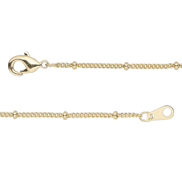 Chain, gold-finished brass, 1.3mm curb and 2x1mm rondelle, 18 inches with lobster claw clasp. Sold individually. image number 0