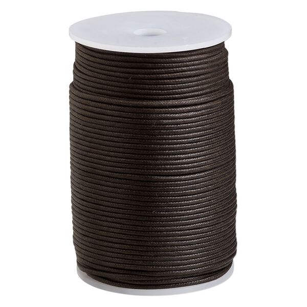 Cord, waxed cotton, brown, 2mm, 50+ pound test. Sold per 100-meter spool. image number 0